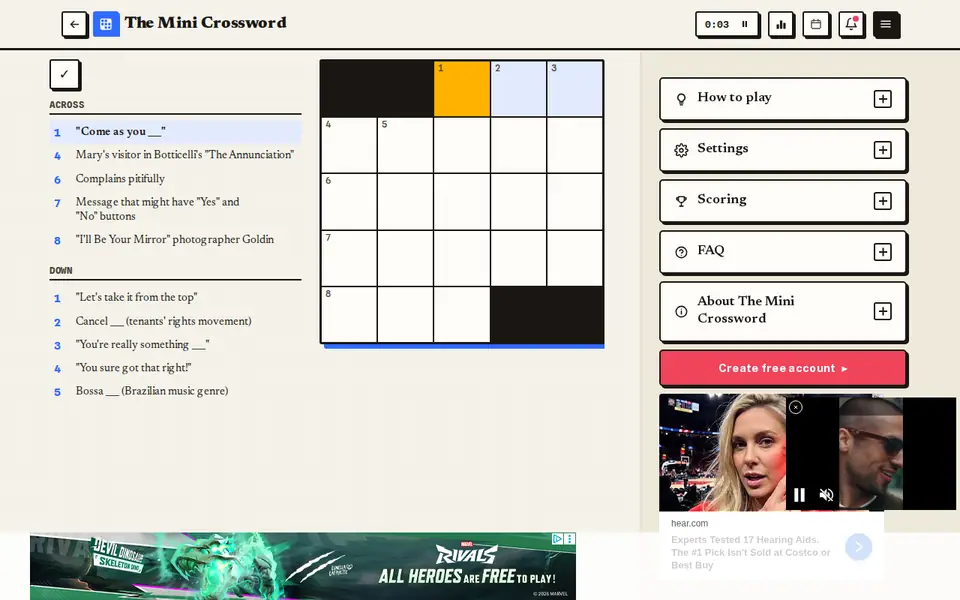 Screenshot of Mini Crossword