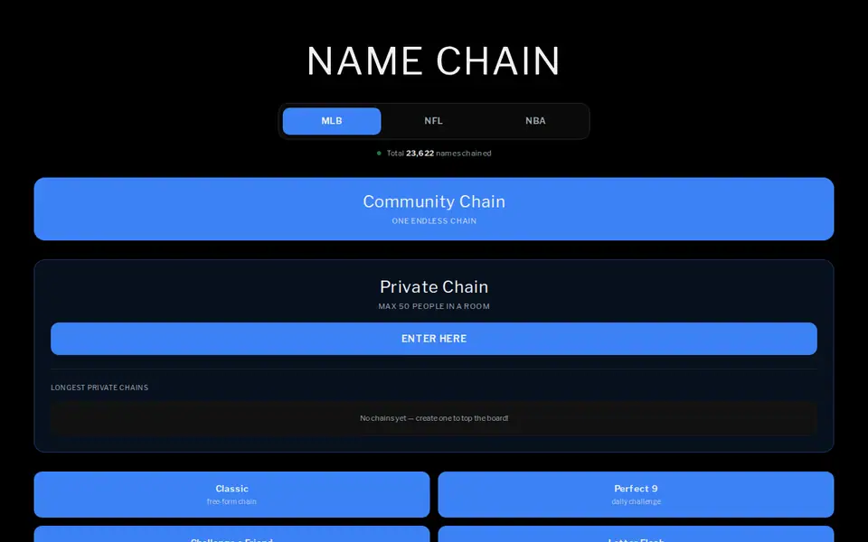 Screenshot of MLB Name Chain