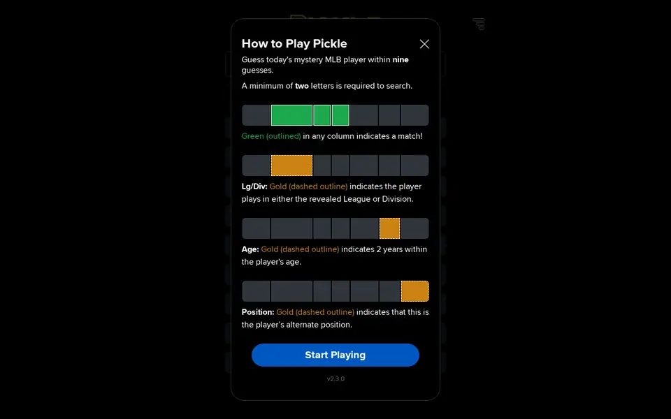 Screenshot of MLB Pickle