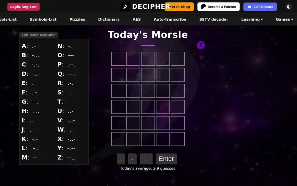 Screenshot of Morsle (decipher.wiki)