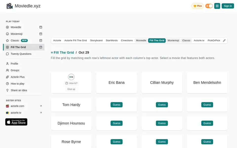 Screenshot of Moviedle - Fill The Grid