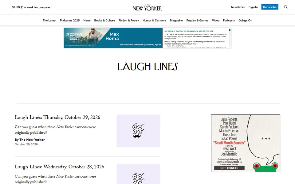 Screenshot of New Yorker - Laugh Lines