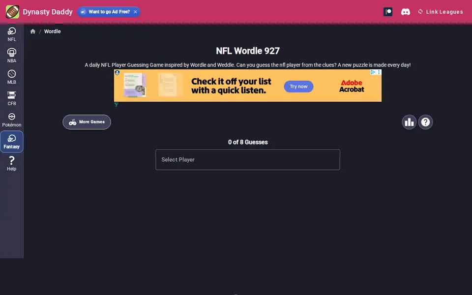 Screenshot of NFL Wordle