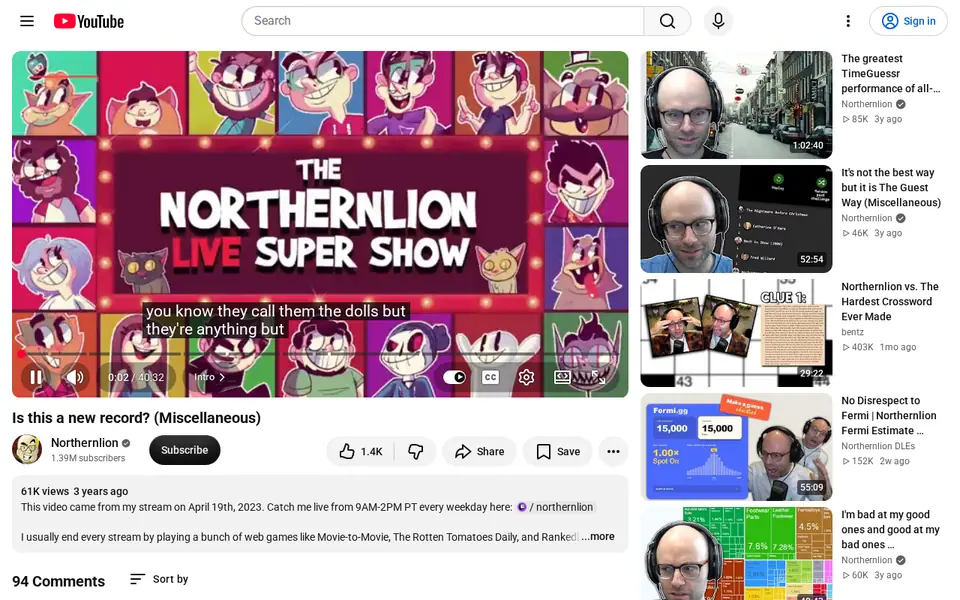 Screenshot of Northernlion’s content