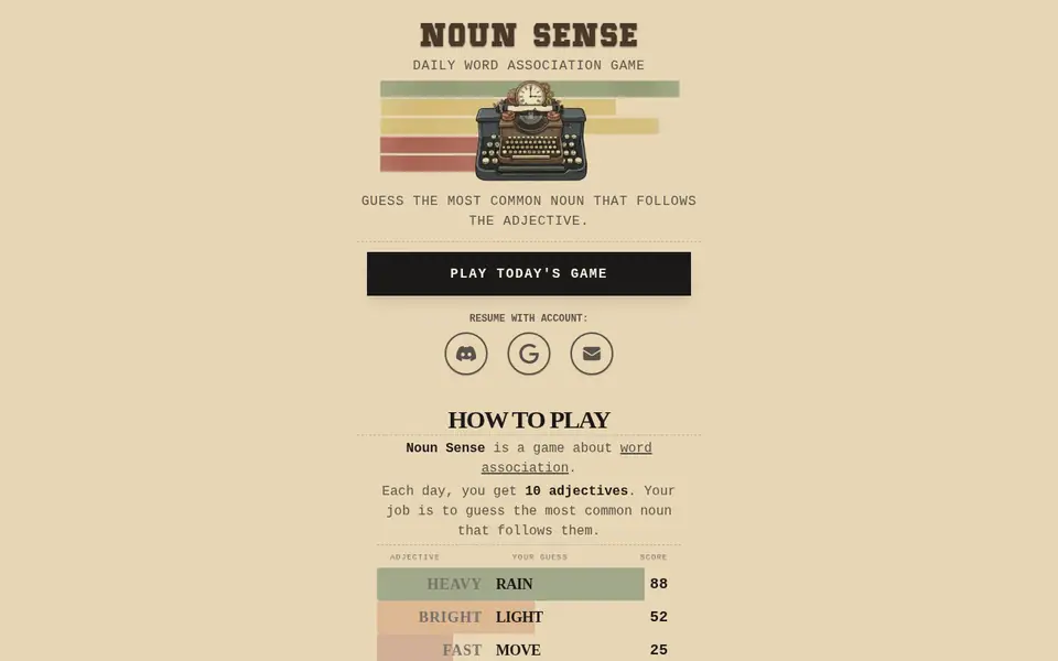 Screenshot of NounSense
