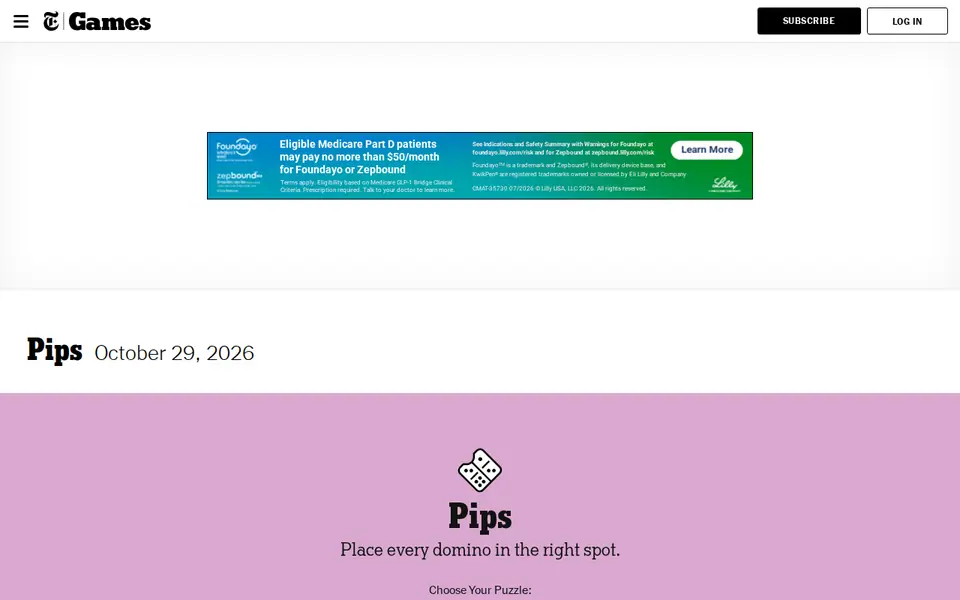 Screenshot of NYT Pips