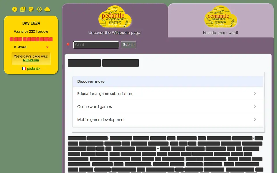Screenshot of pedantle