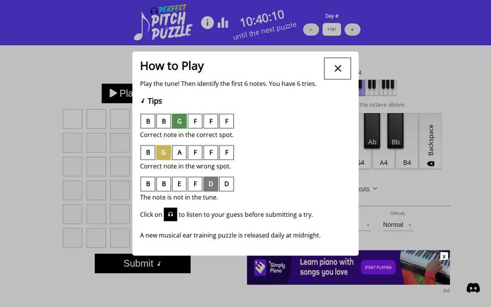 Screenshot of Perfect Pitch Puzzle
