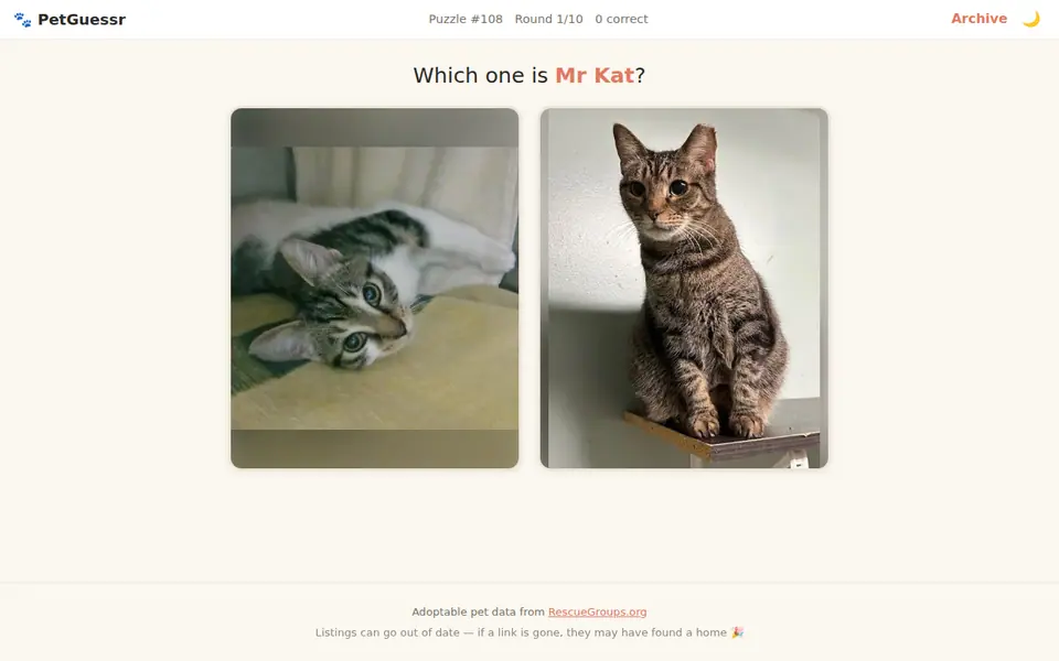 Screenshot of PetGuessr