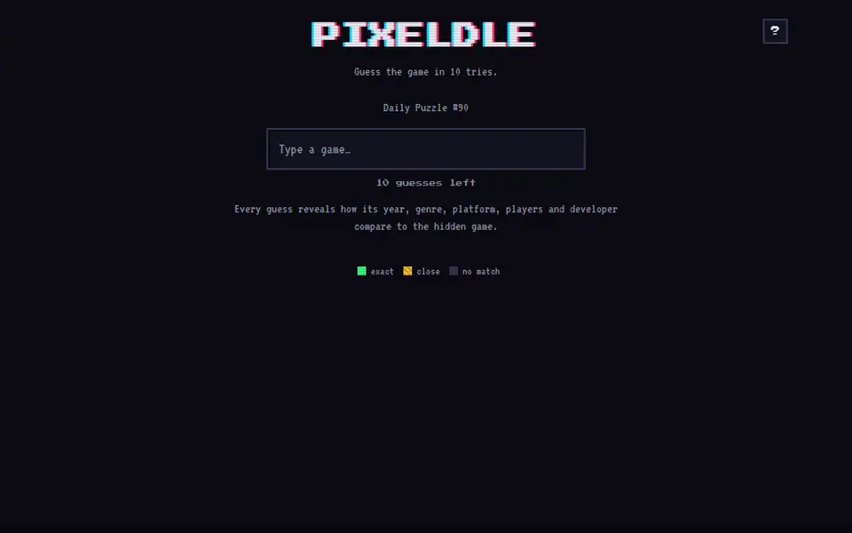 Screenshot of Pixeldle