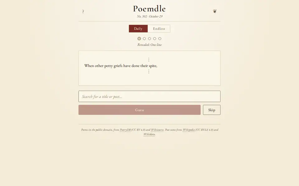 Screenshot of Poemdle