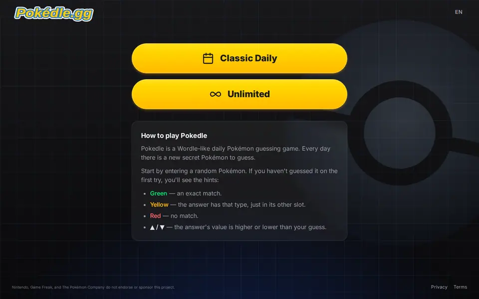 Screenshot of Pokedle