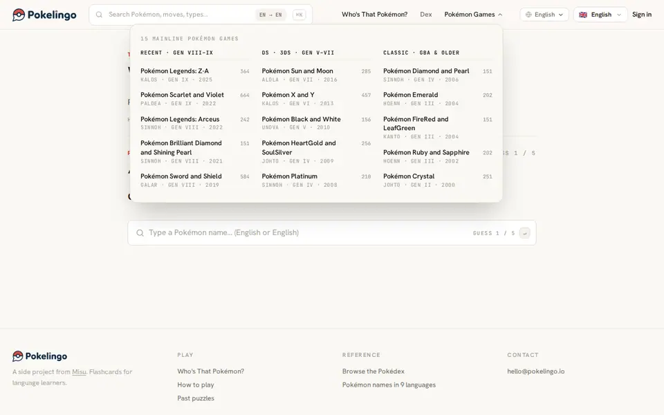 Screenshot of Pokelingo