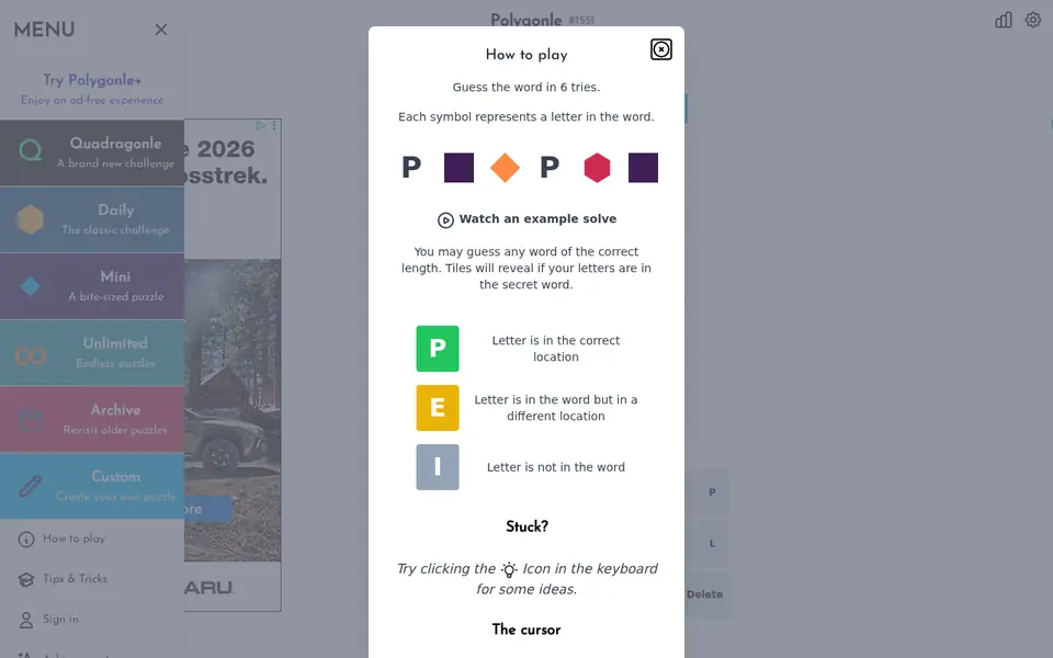 Screenshot of Polygonle