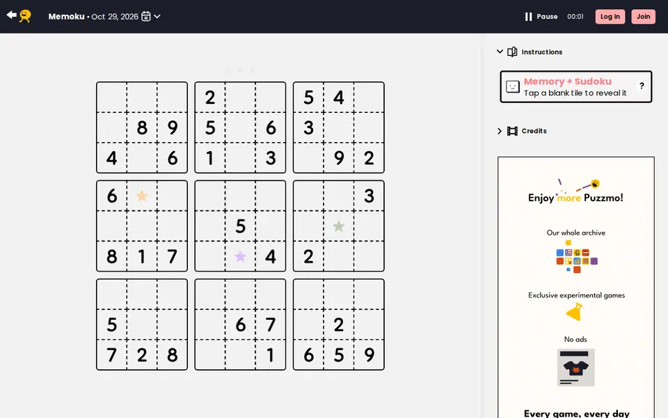 Screenshot of Puzzmo - Memoku