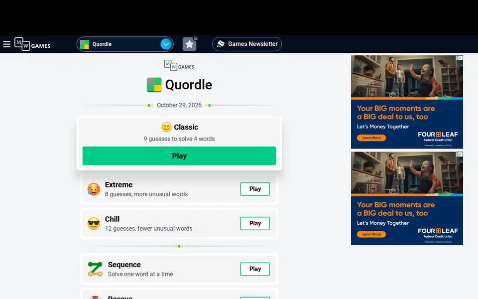 Screenshot of Quordle