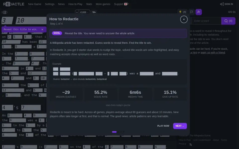 Screenshot of Redactle