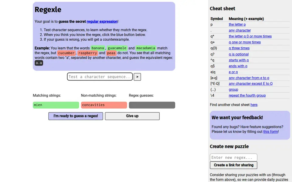 Screenshot of regexle.ithea.de