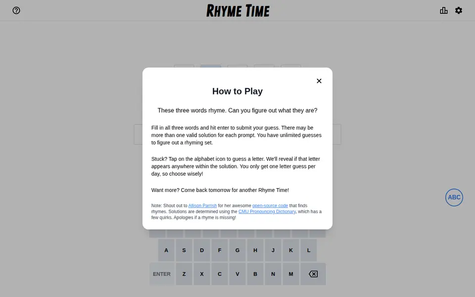 Screenshot of Rhyme Time