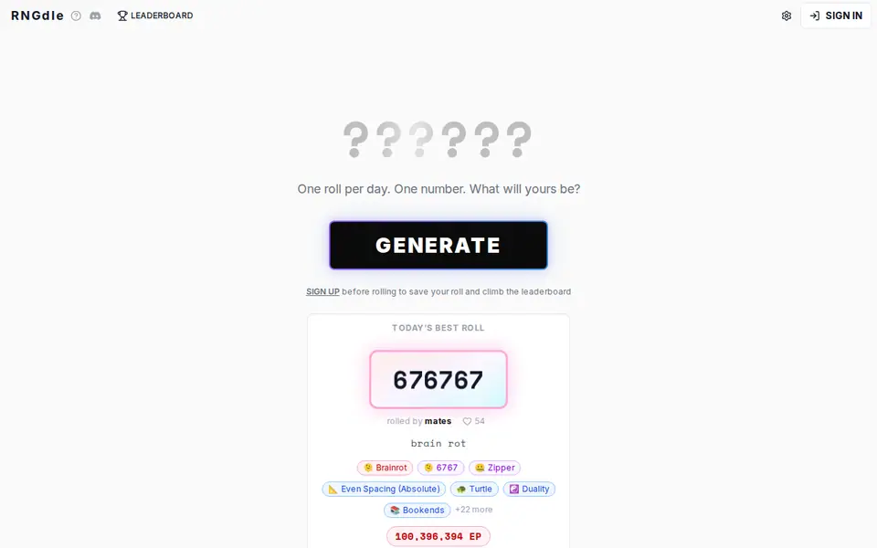 Screenshot of RNGdle