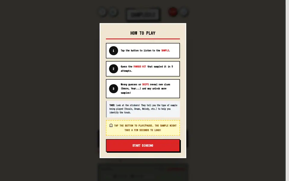 Screenshot of Sampledle