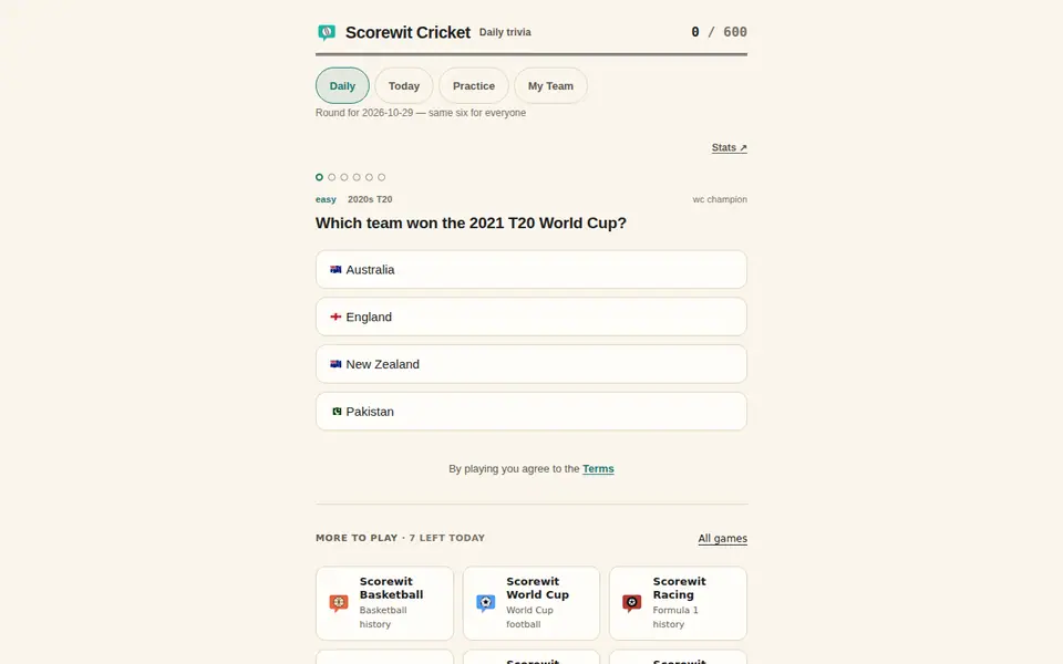 Screenshot of Scorewit Cricket