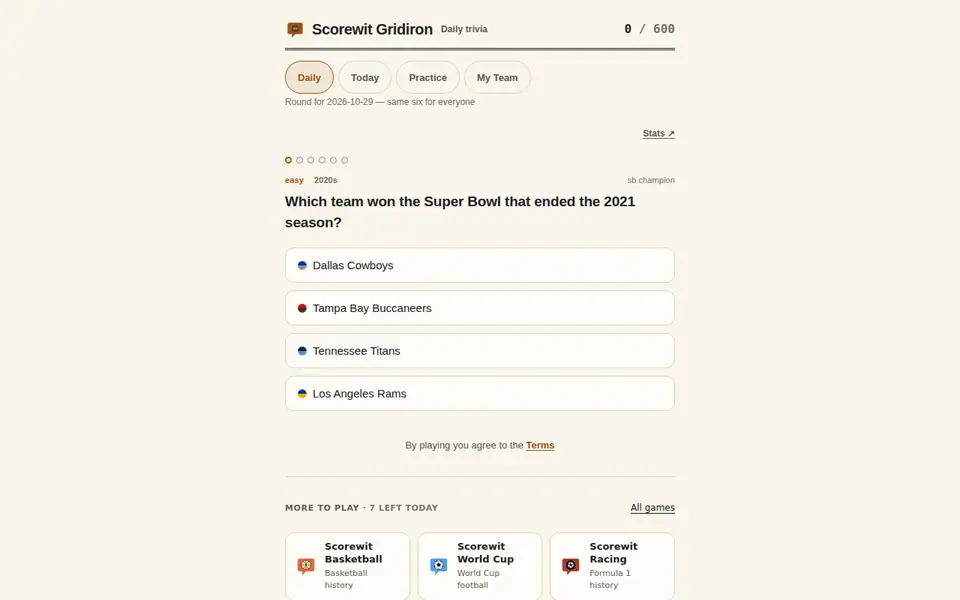 Screenshot of Scorewit Gridiron