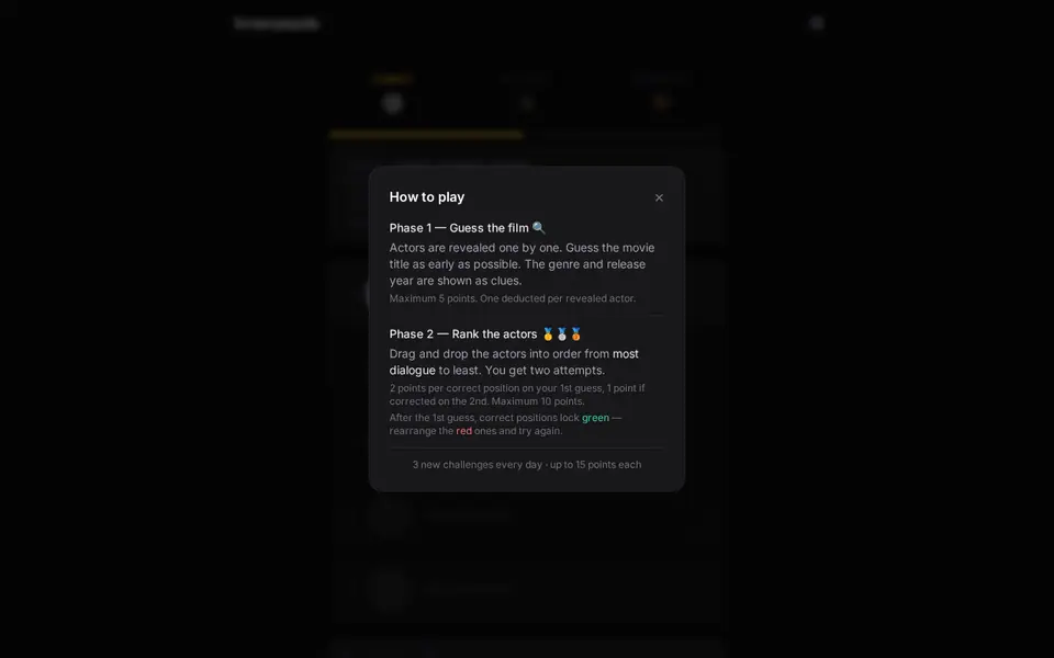 Screenshot of Screenplaydle