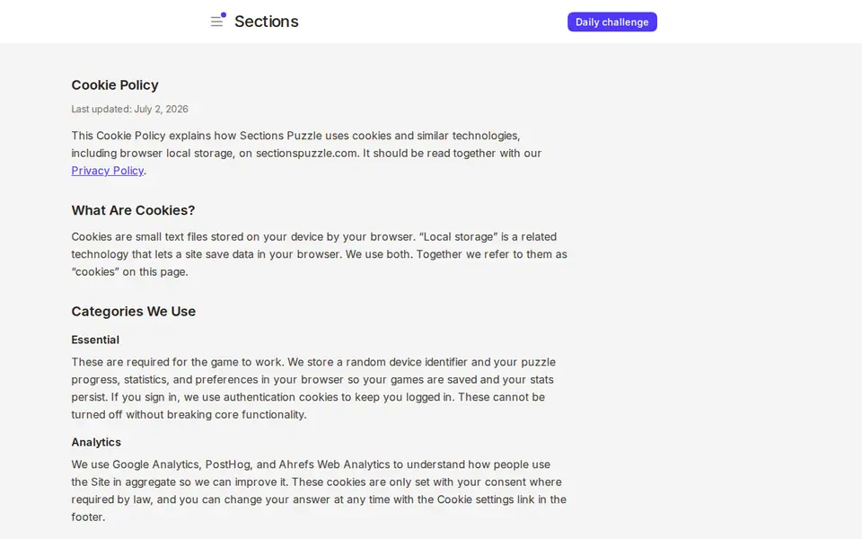 Screenshot of Sections