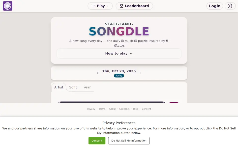 Screenshot of Songdle