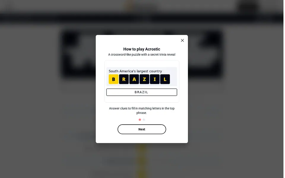 Screenshot of Sporcle - Daily Acrostic