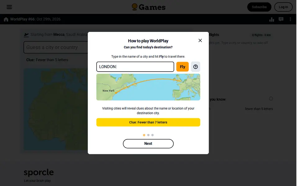 Screenshot of Sporcle - WorldPlay