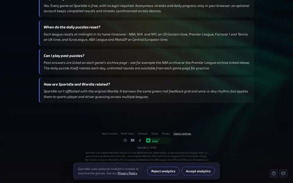 Screenshot of Sportdle