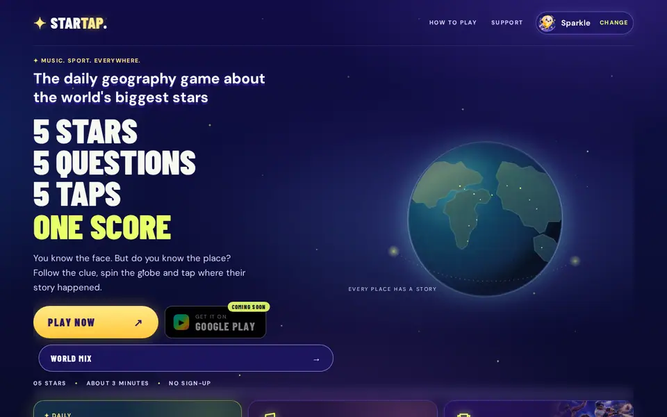 Screenshot of StarTap