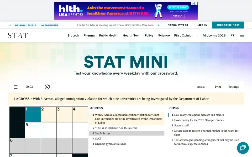 Screenshot of Stat Mini Crossword
