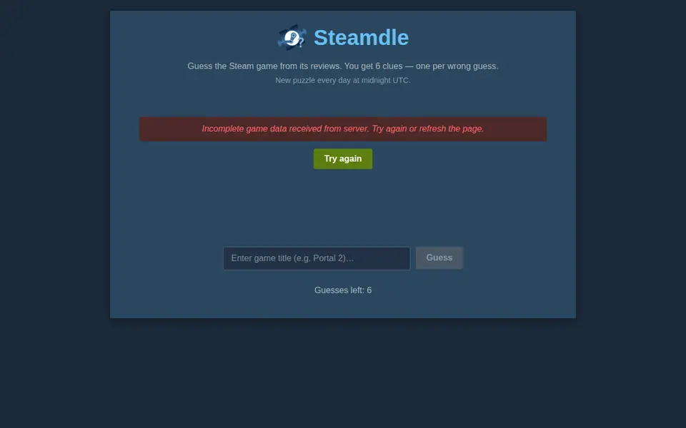 Screenshot of steamdle.com