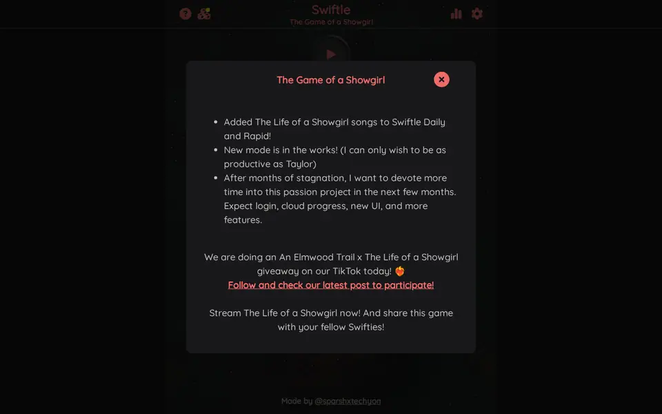 Screenshot of Swiftle