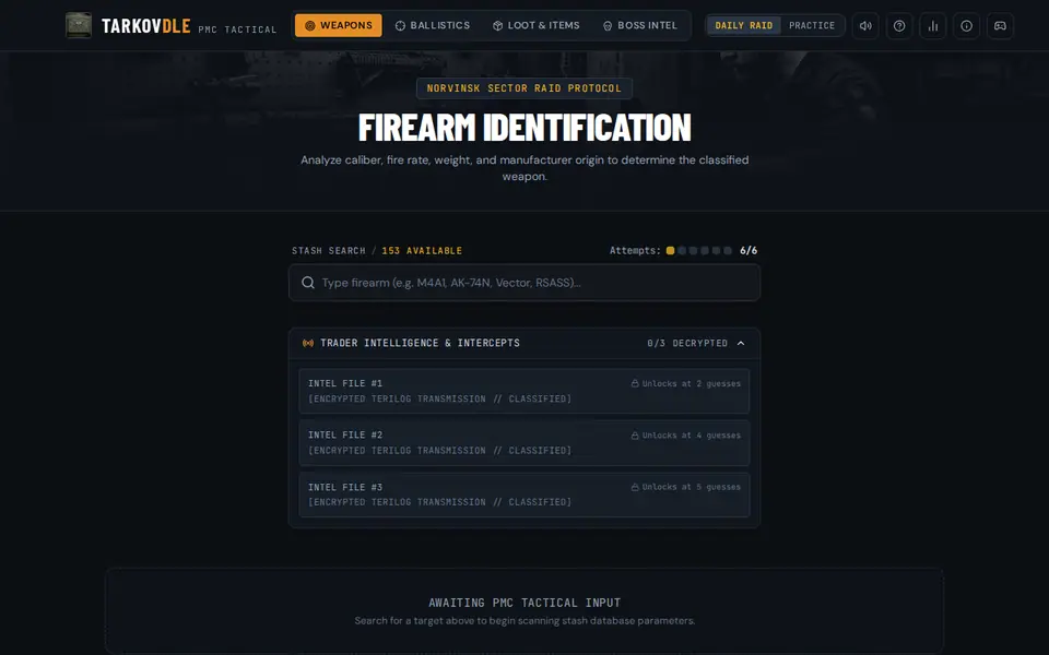 Screenshot of Tarkovdle