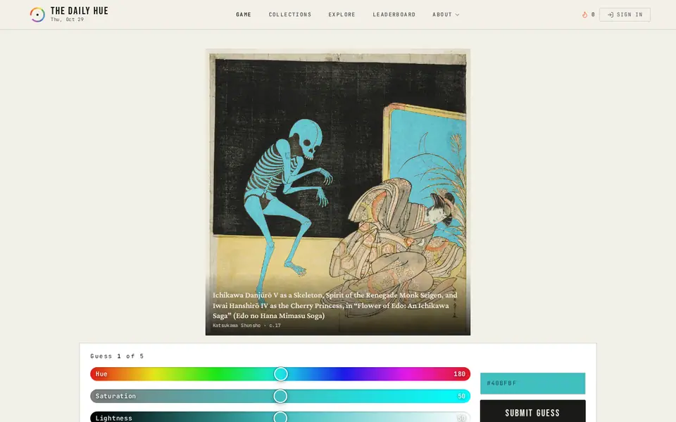 Screenshot of The Daily Hue