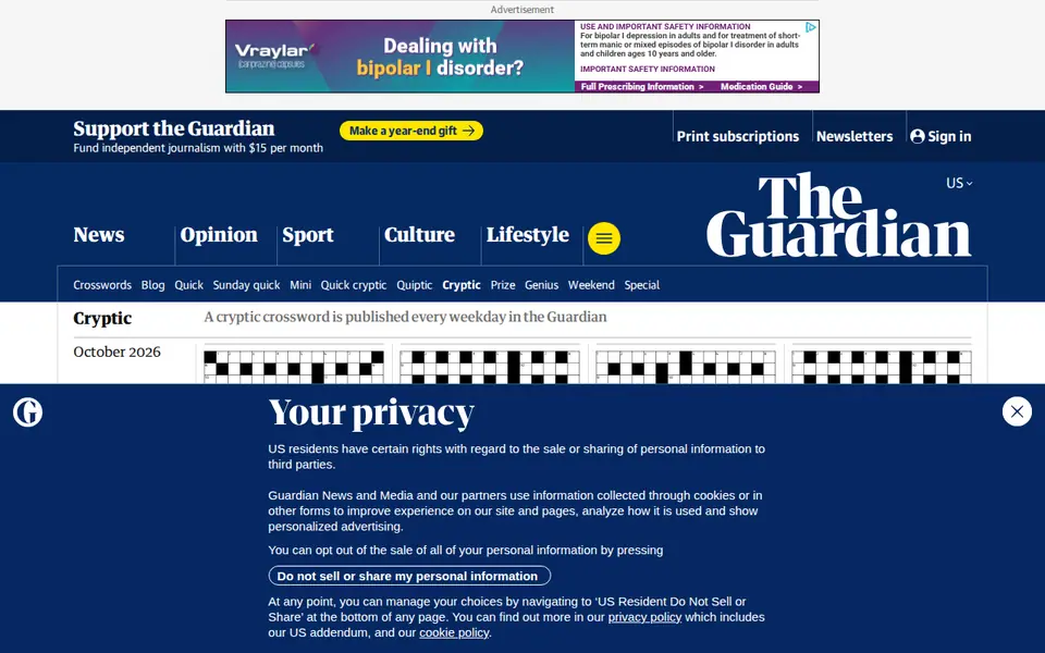 Screenshot of The Guardian - Cryptic Crossword