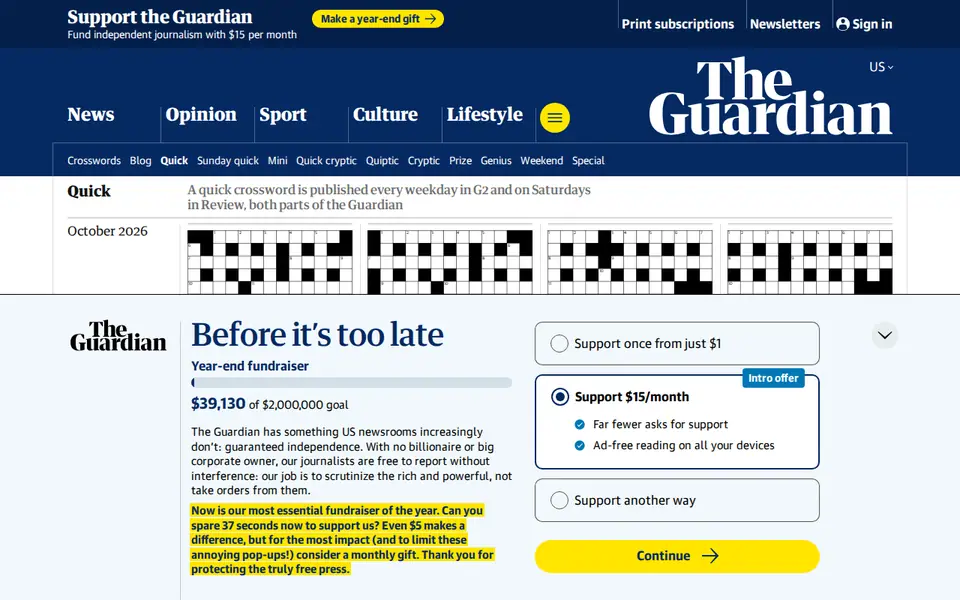 Screenshot of The Guardian - Quick Crossword