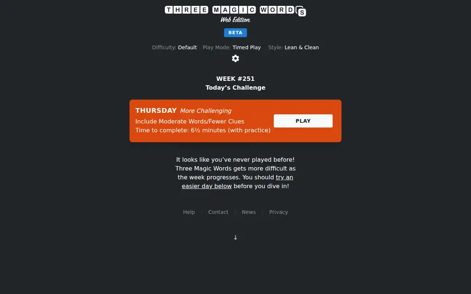 Screenshot of Three Magic Words