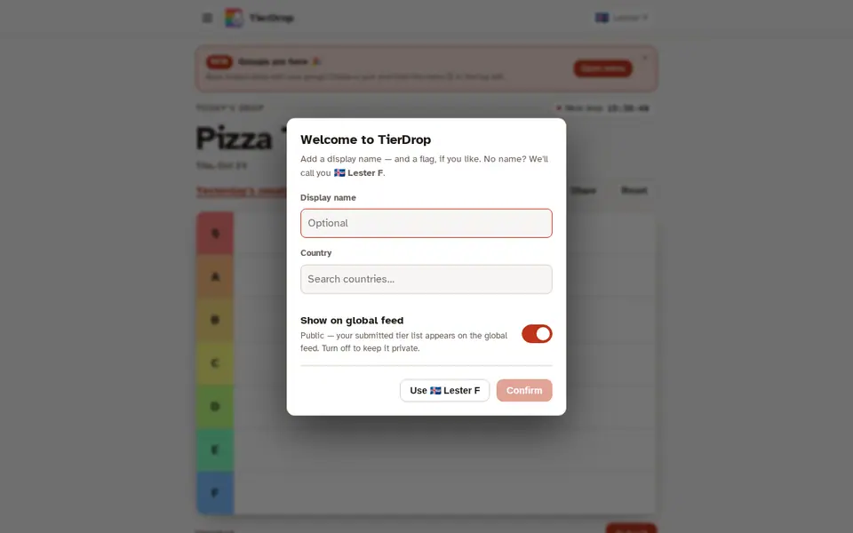 Screenshot of TierDrop