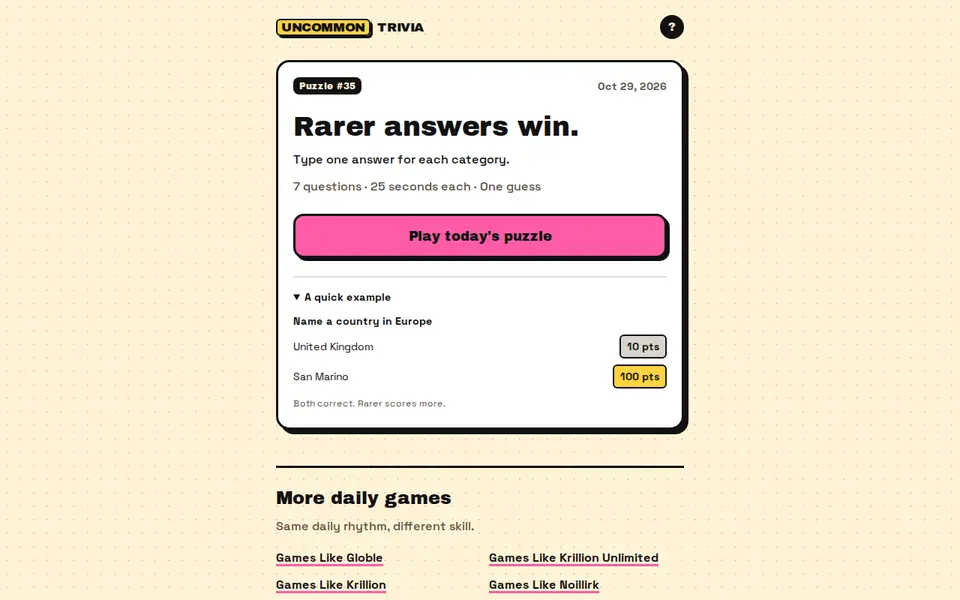 Screenshot of Uncommon Trivia