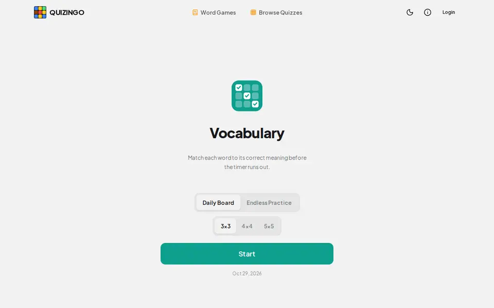 Screenshot of Vocabulary