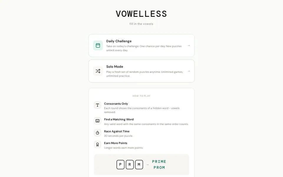 Screenshot of Vowelless