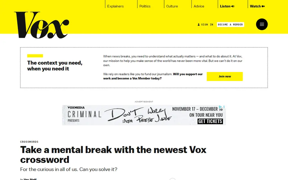 Screenshot of Vox Daily Crossword