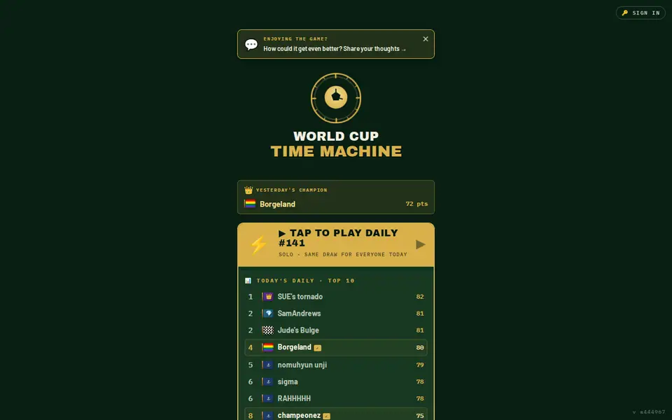 Screenshot of WC Time Machine