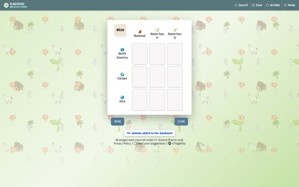 Screenshot of Wildlife Sudoku