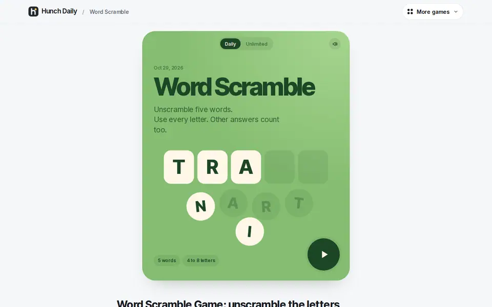 Screenshot of Word Scramble